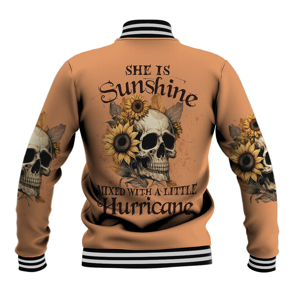Sunflower Skull Baseball Jacket She Is Sunshine Mixed With A Little Hurricance - Wonder Print Shop