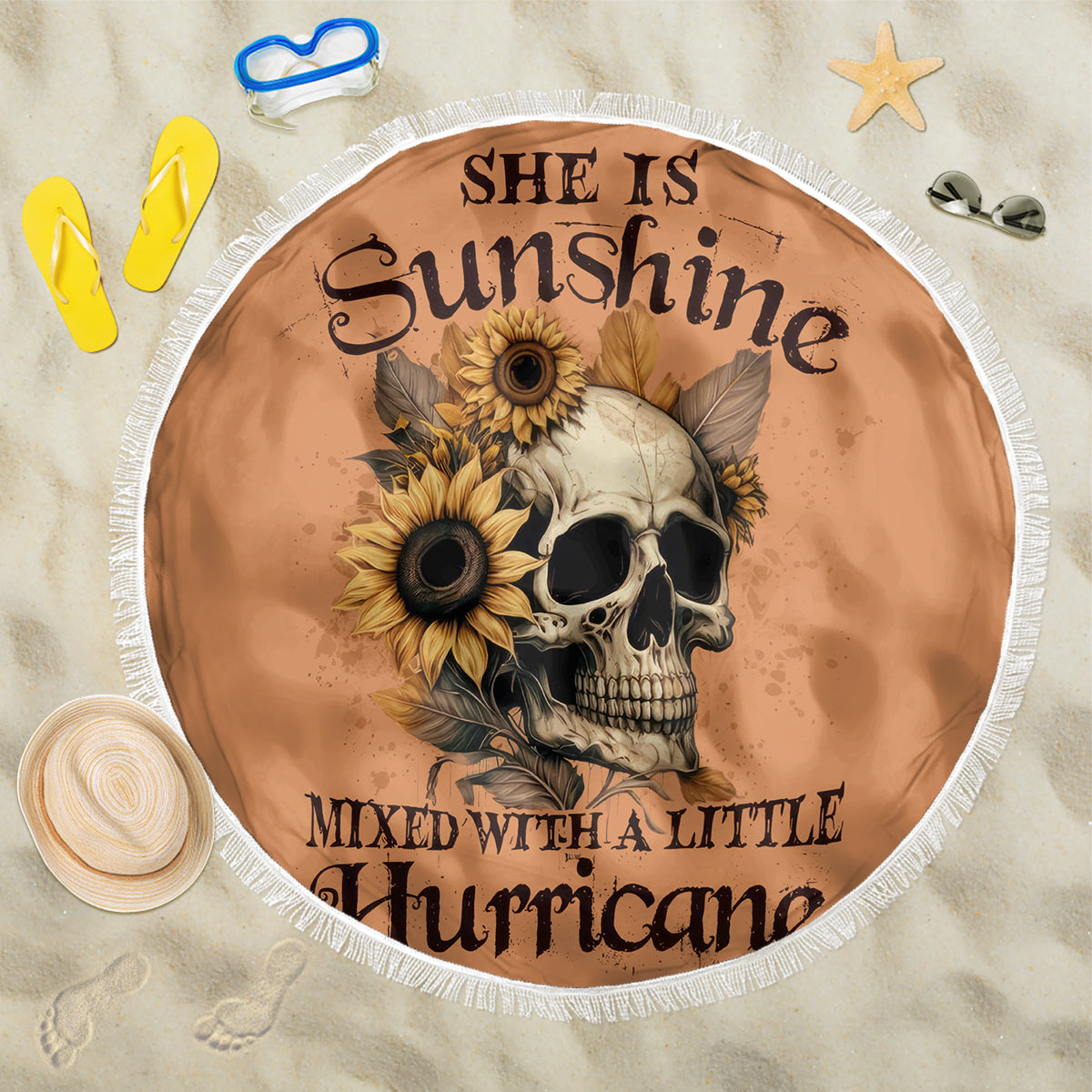 Sunflower Skull Beach Blanket She Is Sunshine Mixed With A Little Hurricance - Wonder Print Shop