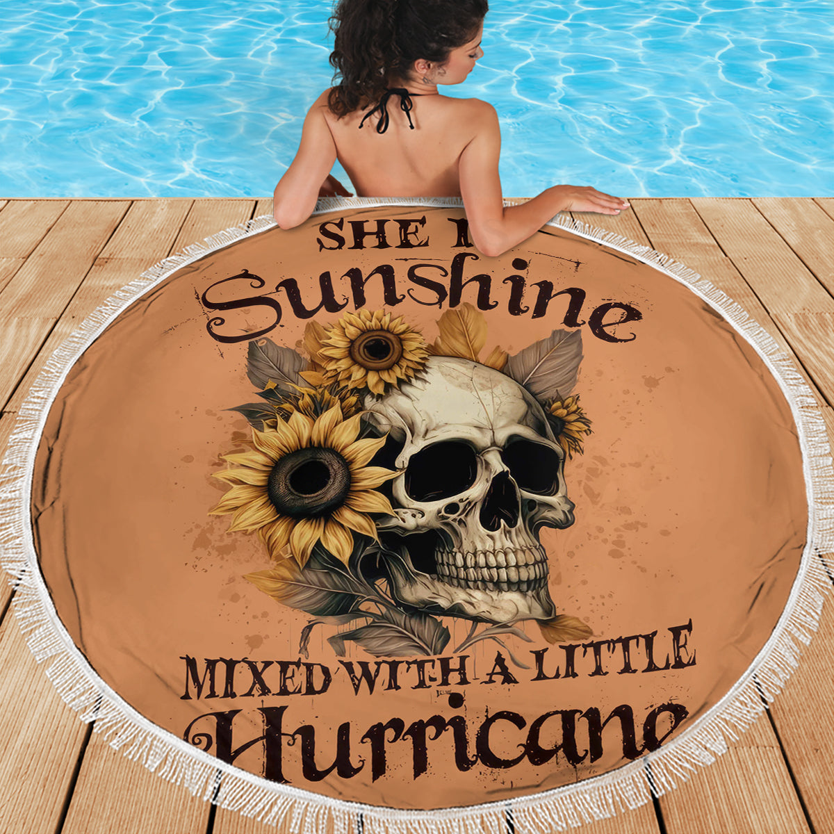 Sunflower Skull Beach Blanket She Is Sunshine Mixed With A Little Hurricance - Wonder Print Shop