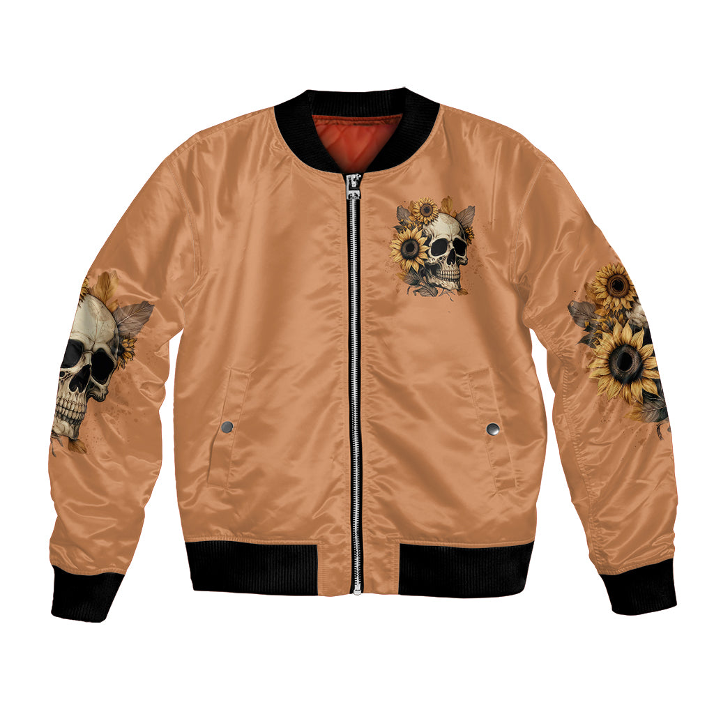 Sunflower Skull Bomber Jacket She Is Sunshine Mixed With A Little Hurricance - Wonder Print Shop