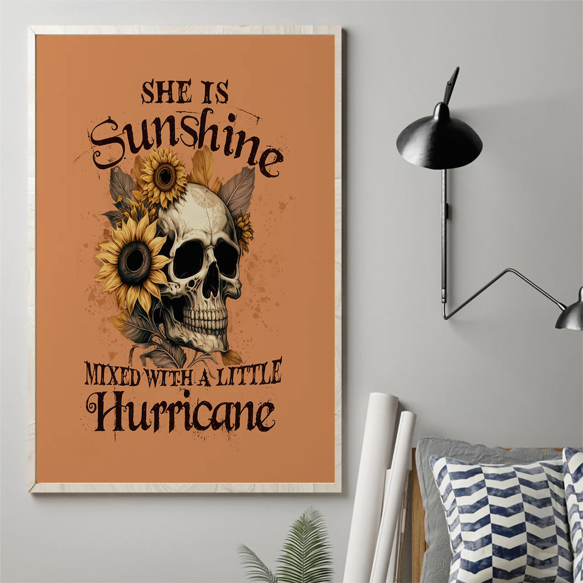 Sunflower Skull Canvas Wall Art She Is Sunshine Mixed With A Little Hurricance - Wonder Print Shop