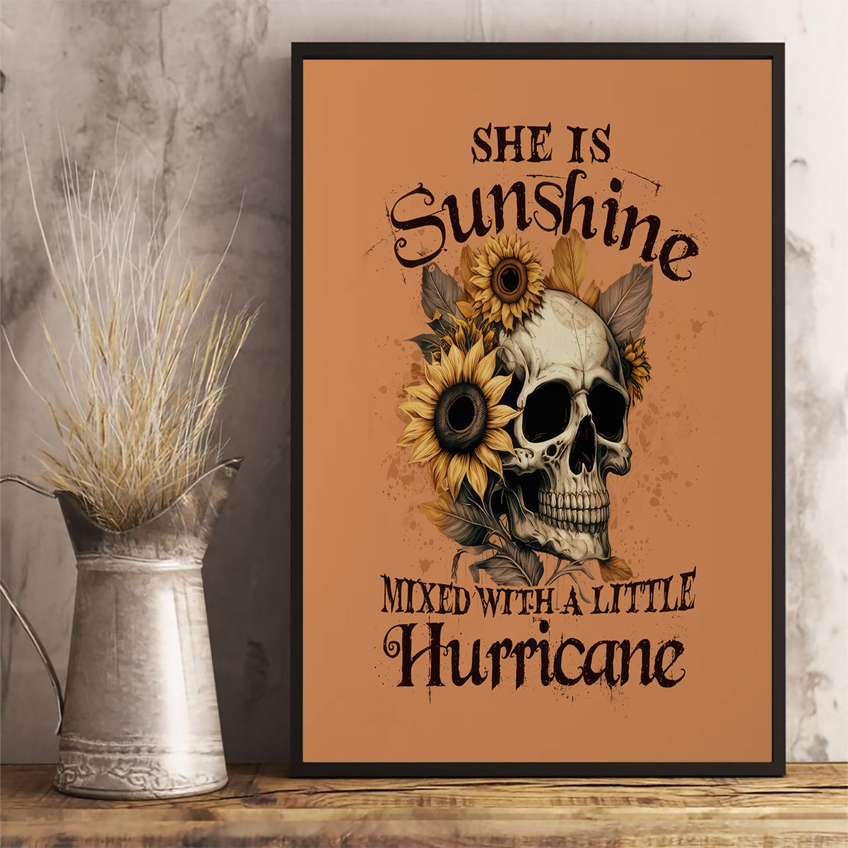 Sunflower Skull Canvas Wall Art She Is Sunshine Mixed With A Little Hurricance - Wonder Print Shop