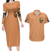 Sunflower Skull Couples Matching Long Sleeve Bodycon Dress and Hawaiian Shirt She Is Sunshine Mixed With A Little Hurricance - Wonder Print Shop