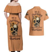 Sunflower Skull Couples Matching Off Shoulder Maxi Dress and Hawaiian Shirt She Is Sunshine Mixed With A Little Hurricance - Wonder Print Shop
