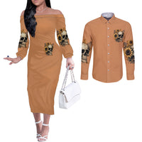 sunflower-skull-couples-matching-off-the-shoulder-long-sleeve-dress-and-long-sleeve-button-shirts-she-is-sunshine-mixed-with-a-little-hurricance