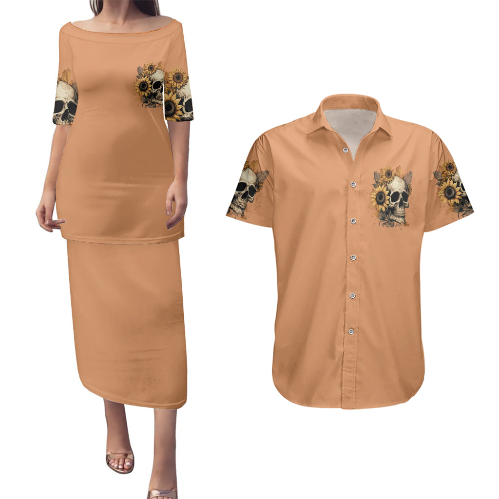 Sunflower Skull Couples Matching Puletasi Dress and Hawaiian Shirt She Is Sunshine Mixed With A Little Hurricance - Wonder Print Shop