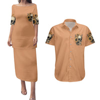 Sunflower Skull Couples Matching Puletasi Dress and Hawaiian Shirt She Is Sunshine Mixed With A Little Hurricance - Wonder Print Shop