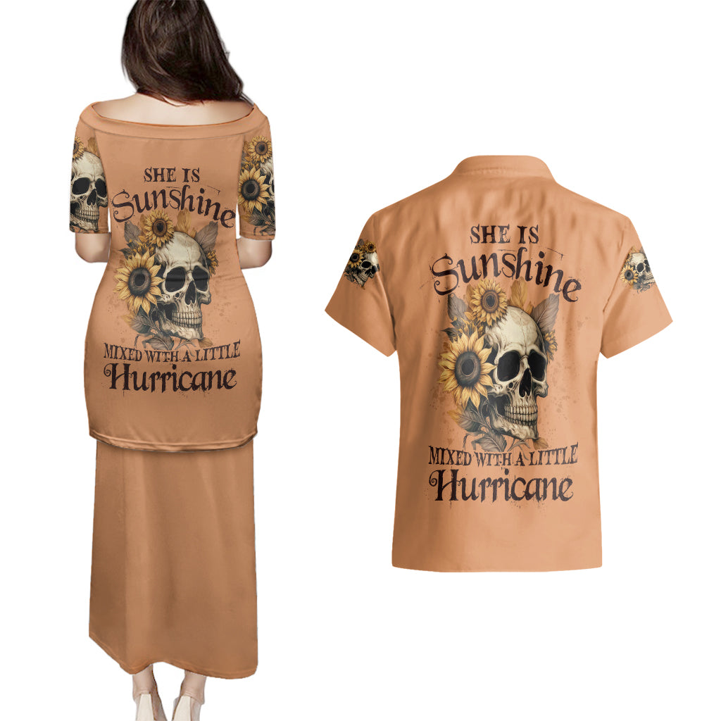 Sunflower Skull Couples Matching Puletasi Dress and Hawaiian Shirt She Is Sunshine Mixed With A Little Hurricance - Wonder Print Shop