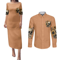 Sunflower Skull Couples Matching Puletasi Dress and Long Sleeve Button Shirts She Is Sunshine Mixed With A Little Hurricance - Wonder Print Shop