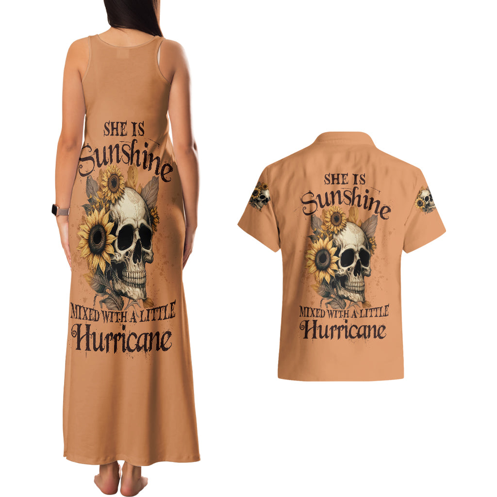Sunflower Skull Couples Matching Tank Maxi Dress and Hawaiian Shirt She Is Sunshine Mixed With A Little Hurricance - Wonder Print Shop