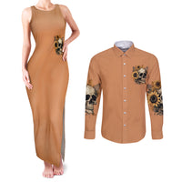 Sunflower Skull Couples Matching Tank Maxi Dress and Long Sleeve Button Shirts She Is Sunshine Mixed With A Little Hurricance - Wonder Print Shop