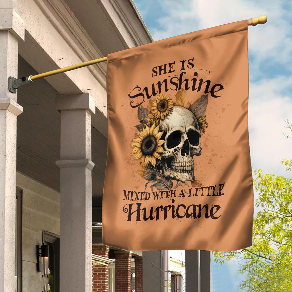 Sunflower Skull Garden Flag She Is Sunshine Mixed With A Little Hurricance - Wonder Print Shop