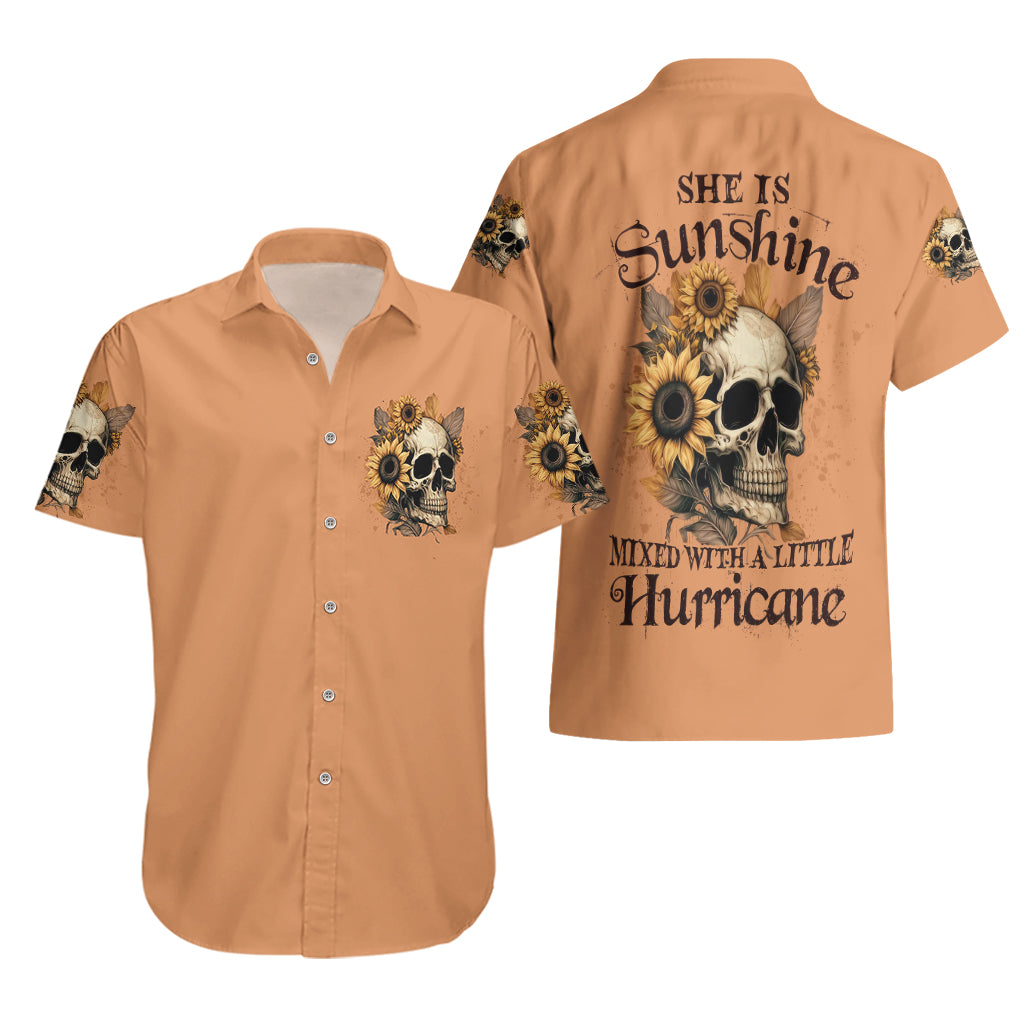 Sunflower Skull Hawaiian Shirt She Is Sunshine Mixed With A Little Hurricance - Wonder Print Shop