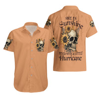 Sunflower Skull Hawaiian Shirt She Is Sunshine Mixed With A Little Hurricance - Wonder Print Shop