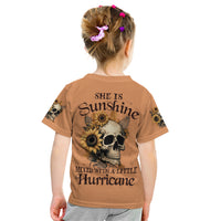 Sunflower Skull Kid T Shirt She Is Sunshine Mixed With A Little Hurricance - Wonder Print Shop
