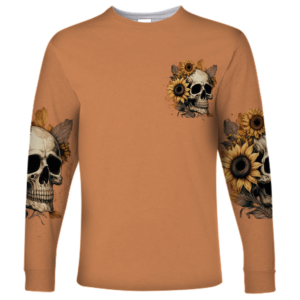 Sunflower Skull Long Sleeve Shirt She Is Sunshine Mixed With A Little Hurricance - Wonder Print Shop