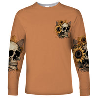 Sunflower Skull Long Sleeve Shirt She Is Sunshine Mixed With A Little Hurricance - Wonder Print Shop