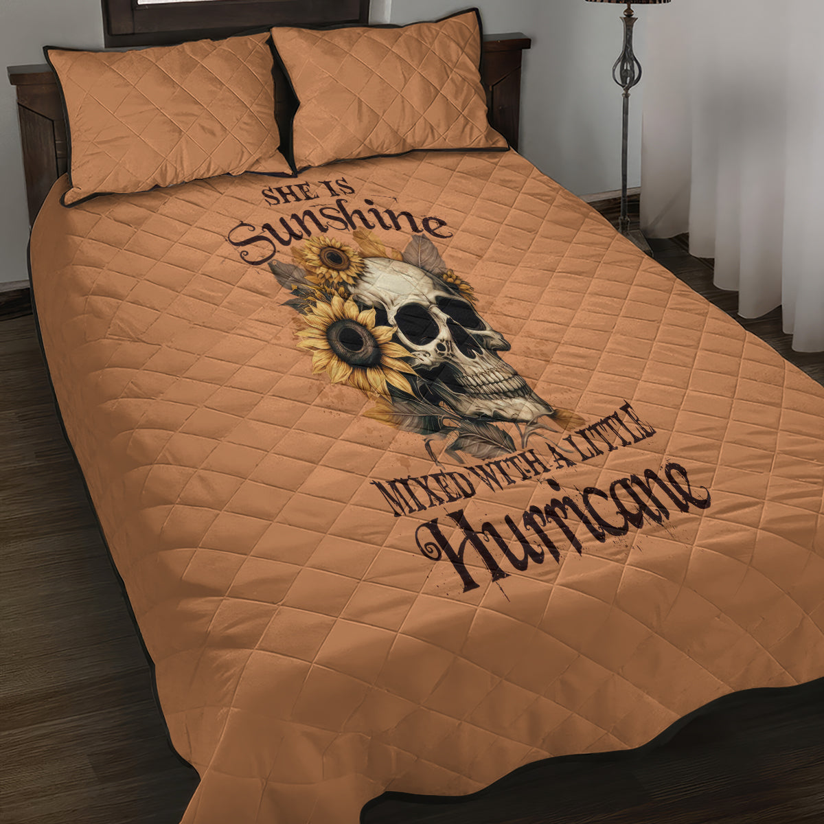 Sunflower Skull Quilt Bed Set She Is Sunshine Mixed With A Little Hurricance - Wonder Print Shop