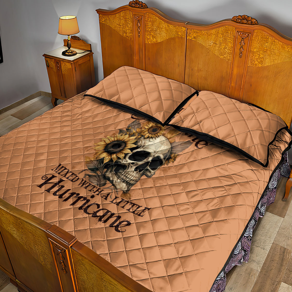 Sunflower Skull Quilt Bed Set She Is Sunshine Mixed With A Little Hurricance - Wonder Print Shop