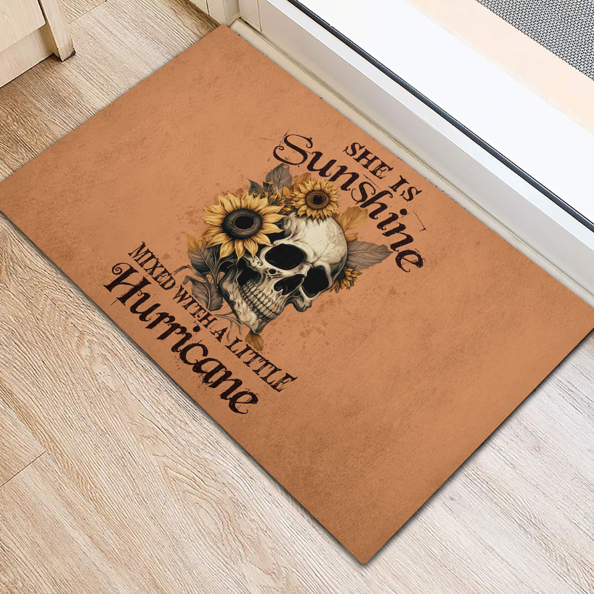Sunflower Skull Rubber Doormat She Is Sunshine Mixed With A Little Hurricance - Wonder Print Shop