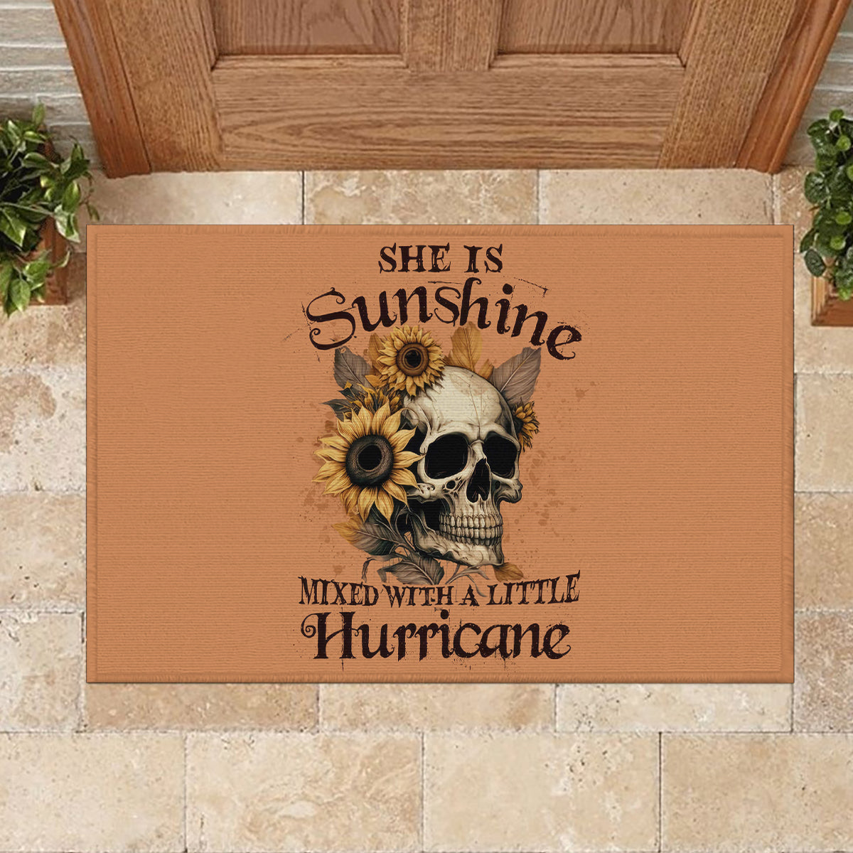 Sunflower Skull Rubber Doormat She Is Sunshine Mixed With A Little Hurricance - Wonder Print Shop