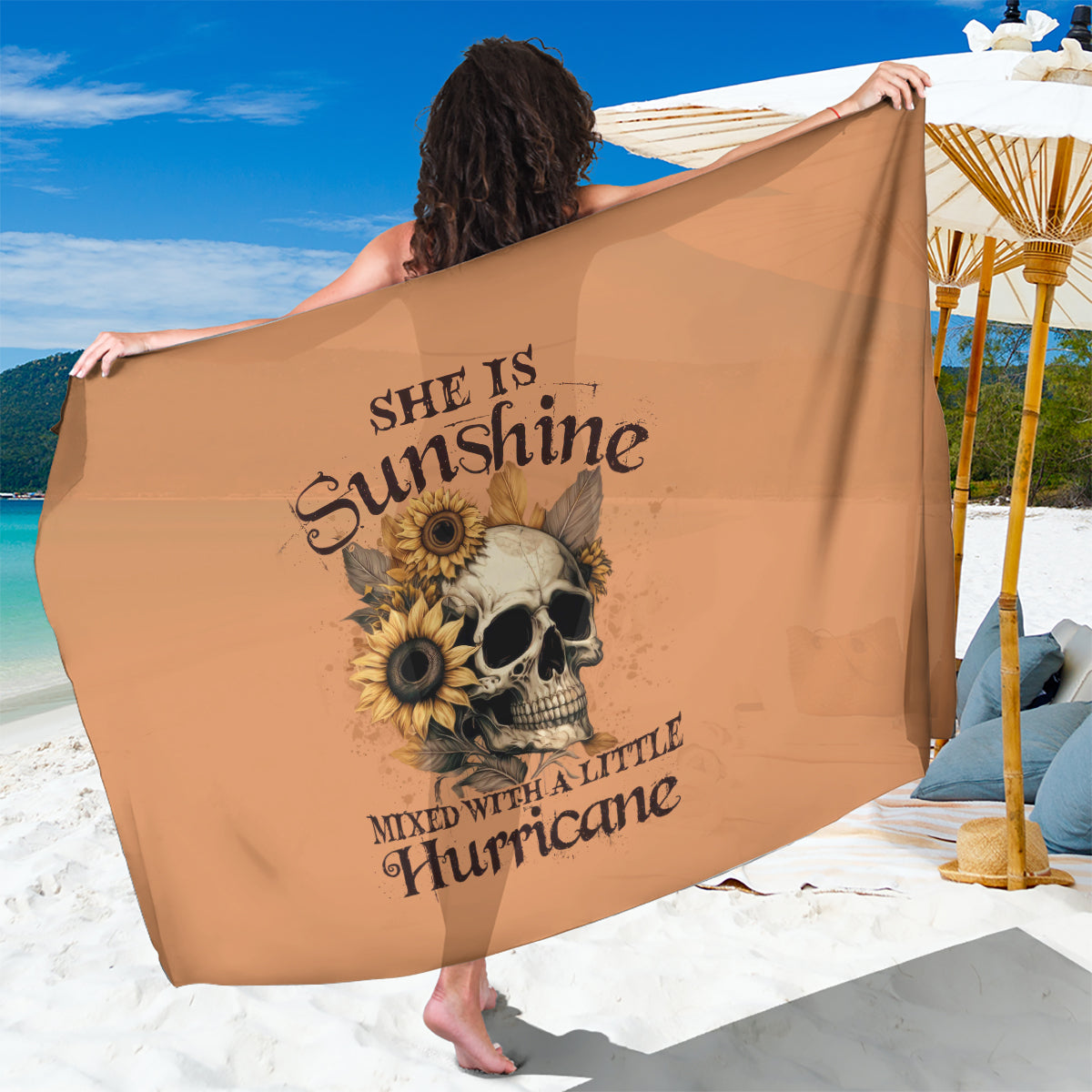 Sunflower Skull Sarong She Is Sunshine Mixed With A Little Hurricance - Wonder Print Shop