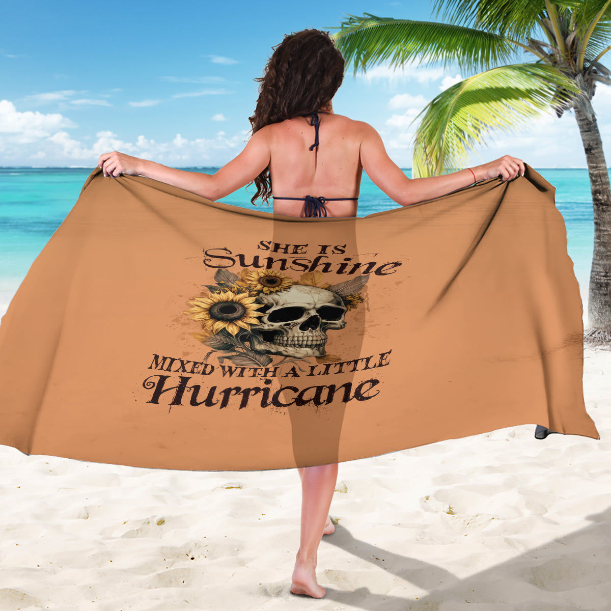 Sunflower Skull Sarong She Is Sunshine Mixed With A Little Hurricance - Wonder Print Shop