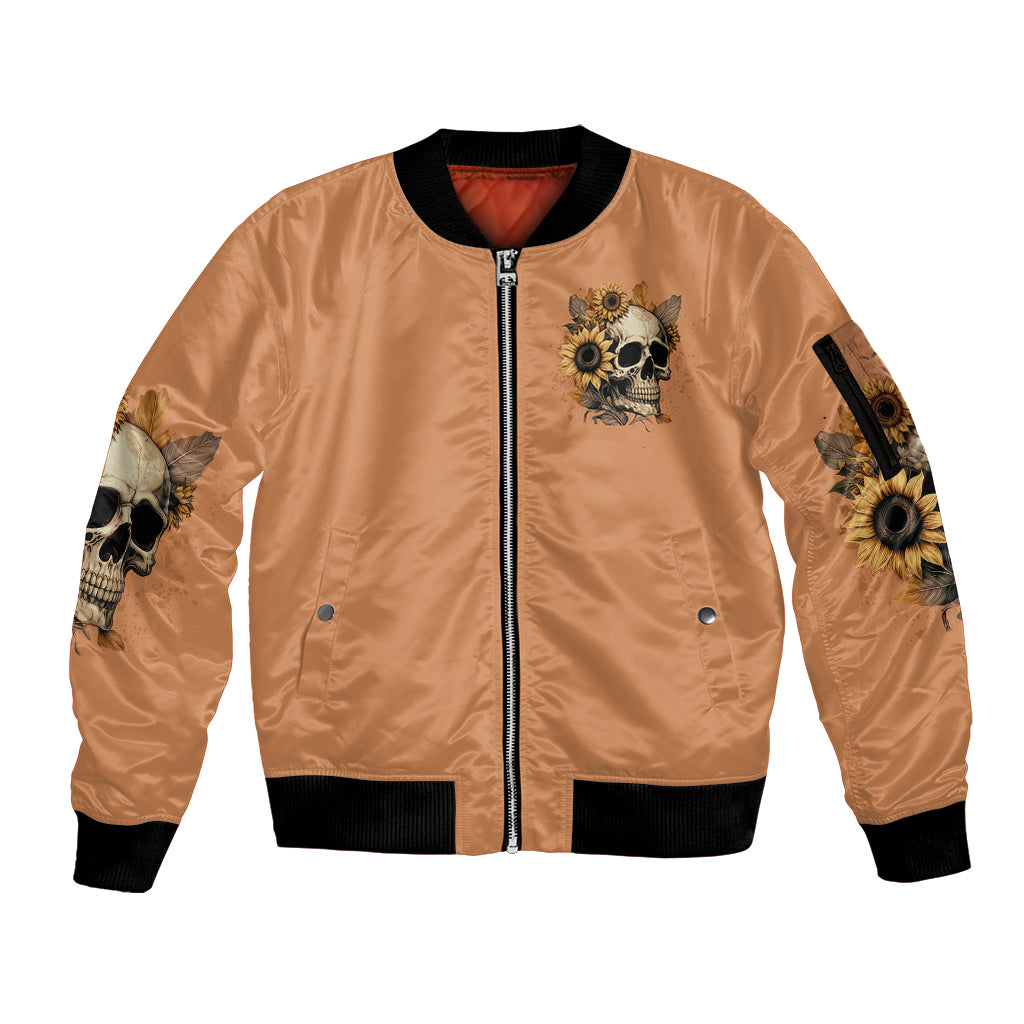 Sunflower Skull Sleeve Zip Bomber Jacket She Is Sunshine Mixed With A Little Hurricance - Wonder Print Shop