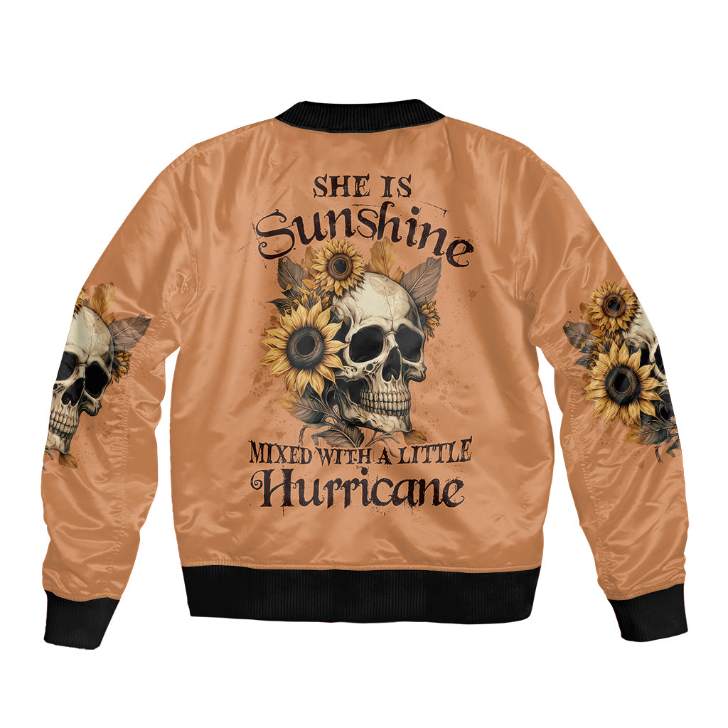 Sunflower Skull Sleeve Zip Bomber Jacket She Is Sunshine Mixed With A Little Hurricance - Wonder Print Shop