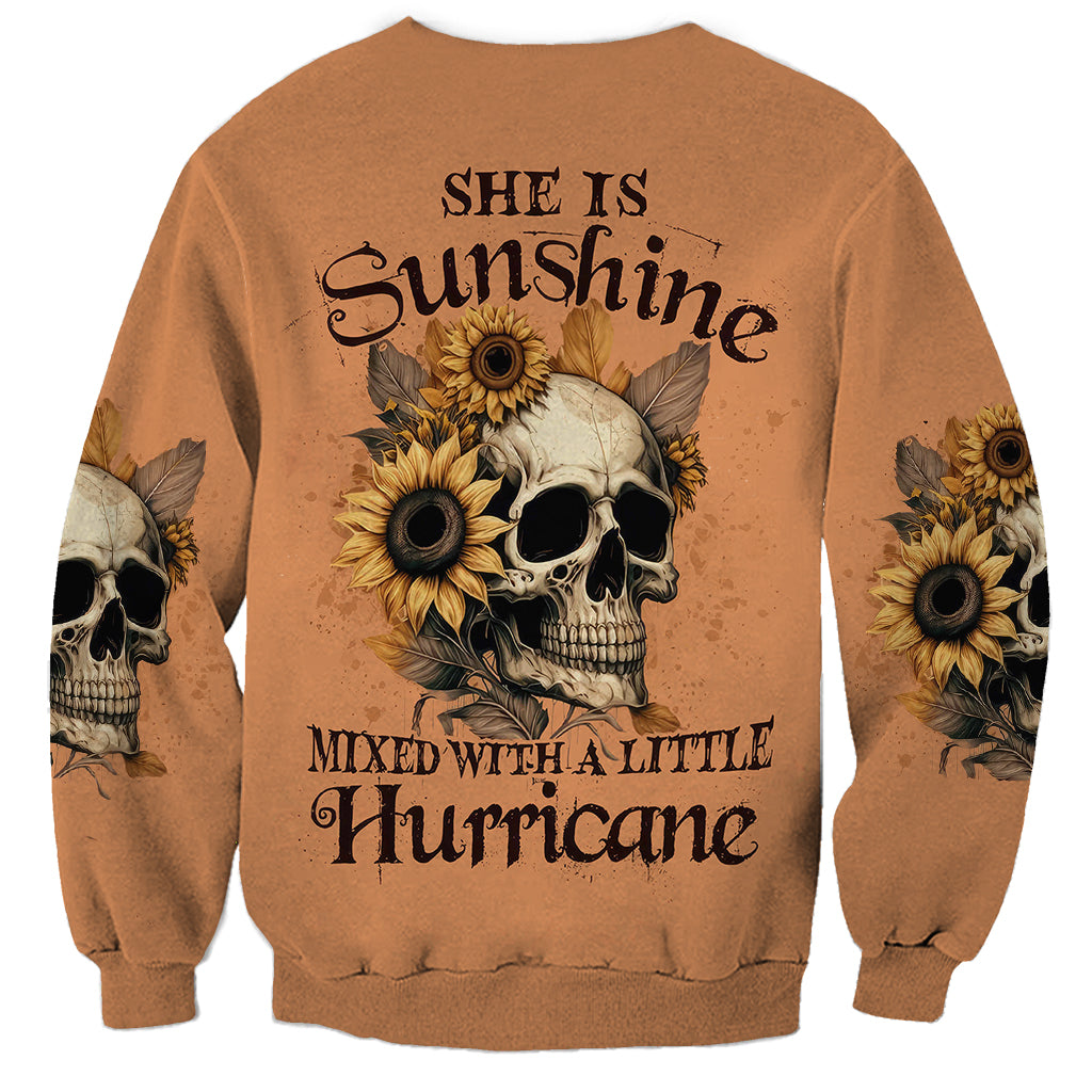 Sunflower Skull Sweatshirt She Is Sunshine Mixed With A Little Hurricance - Wonder Print Shop