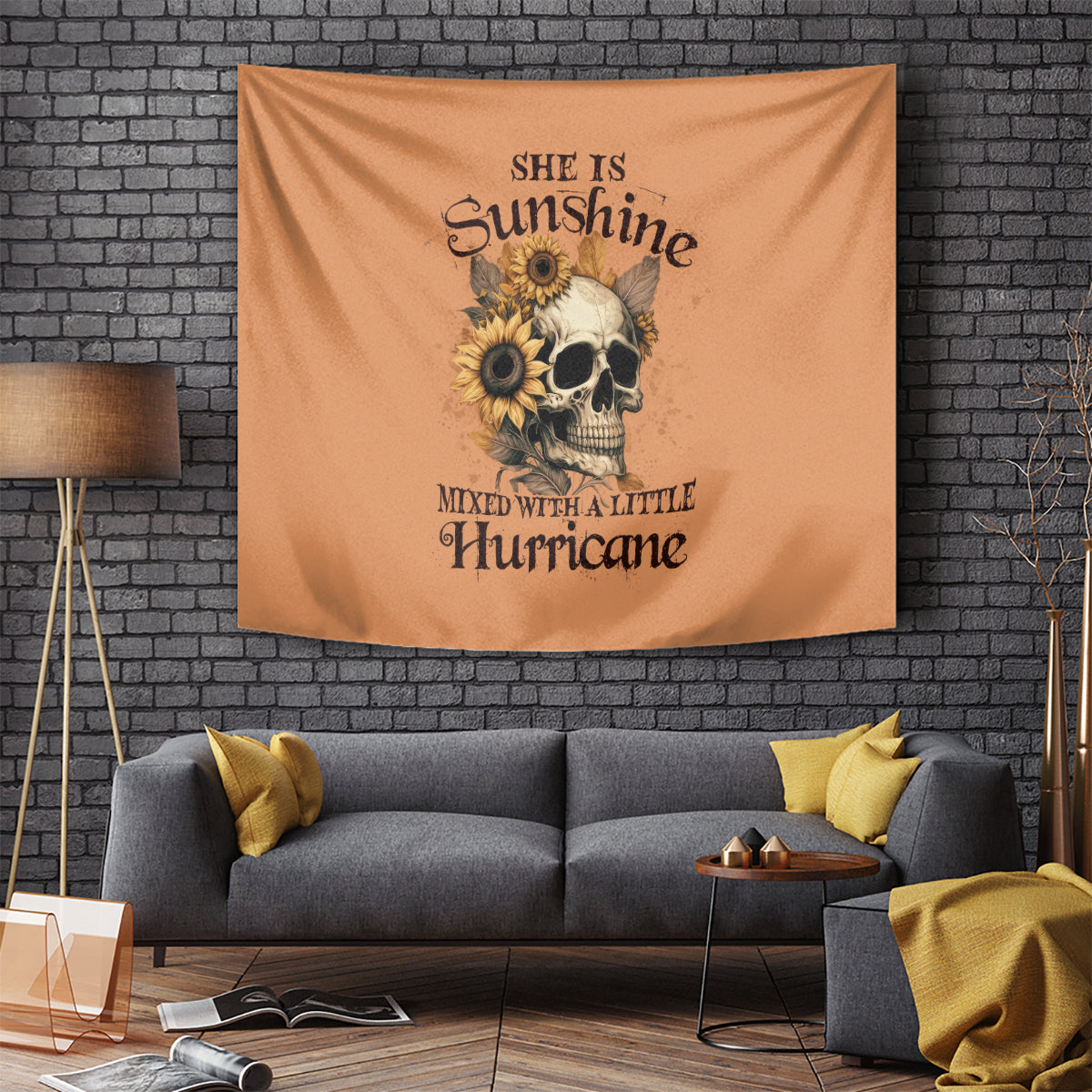 Sunflower Skull Tapestry She Is Sunshine Mixed With A Little Hurricance - Wonder Print Shop