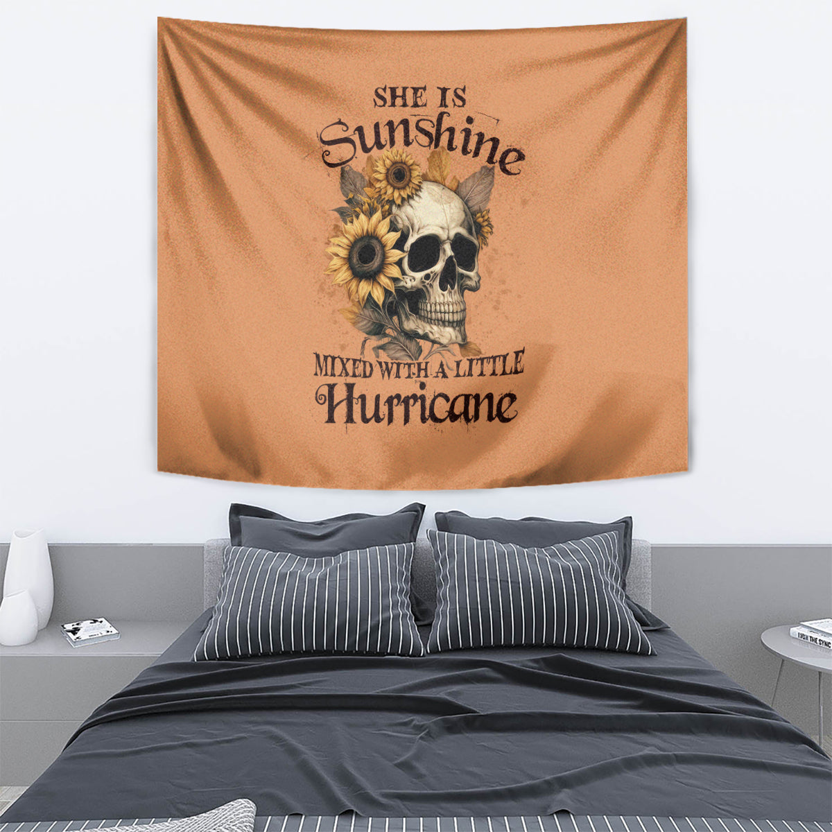 Sunflower Skull Tapestry She Is Sunshine Mixed With A Little Hurricance - Wonder Print Shop