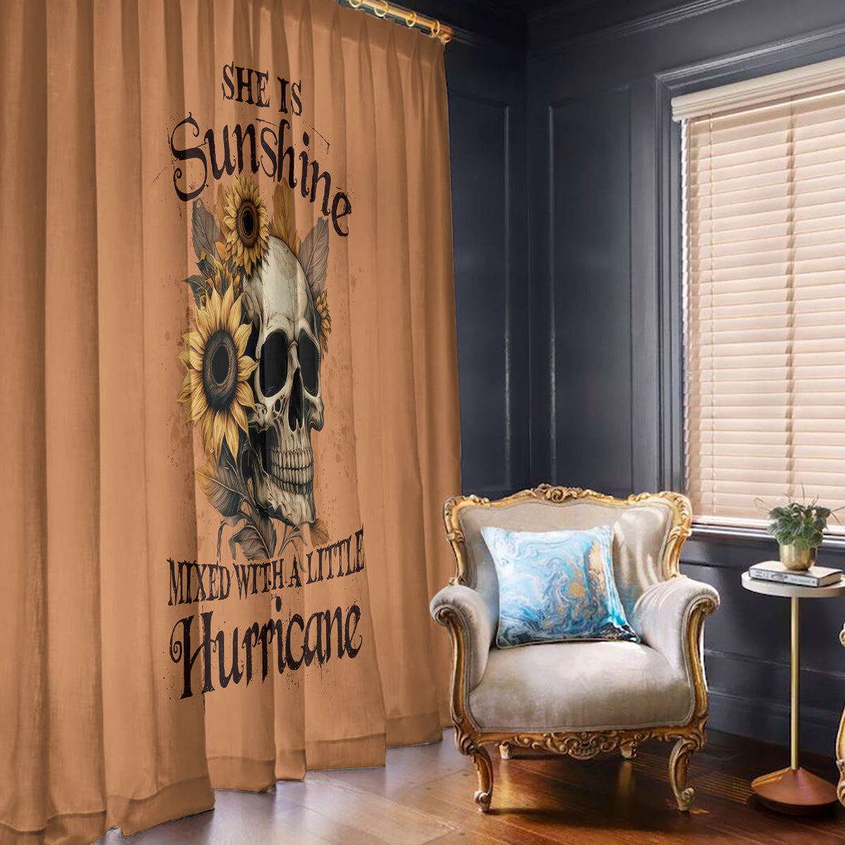 Sunflower Skull Window Curtain She Is Sunshine Mixed With A Little Hurricance - Wonder Print Shop