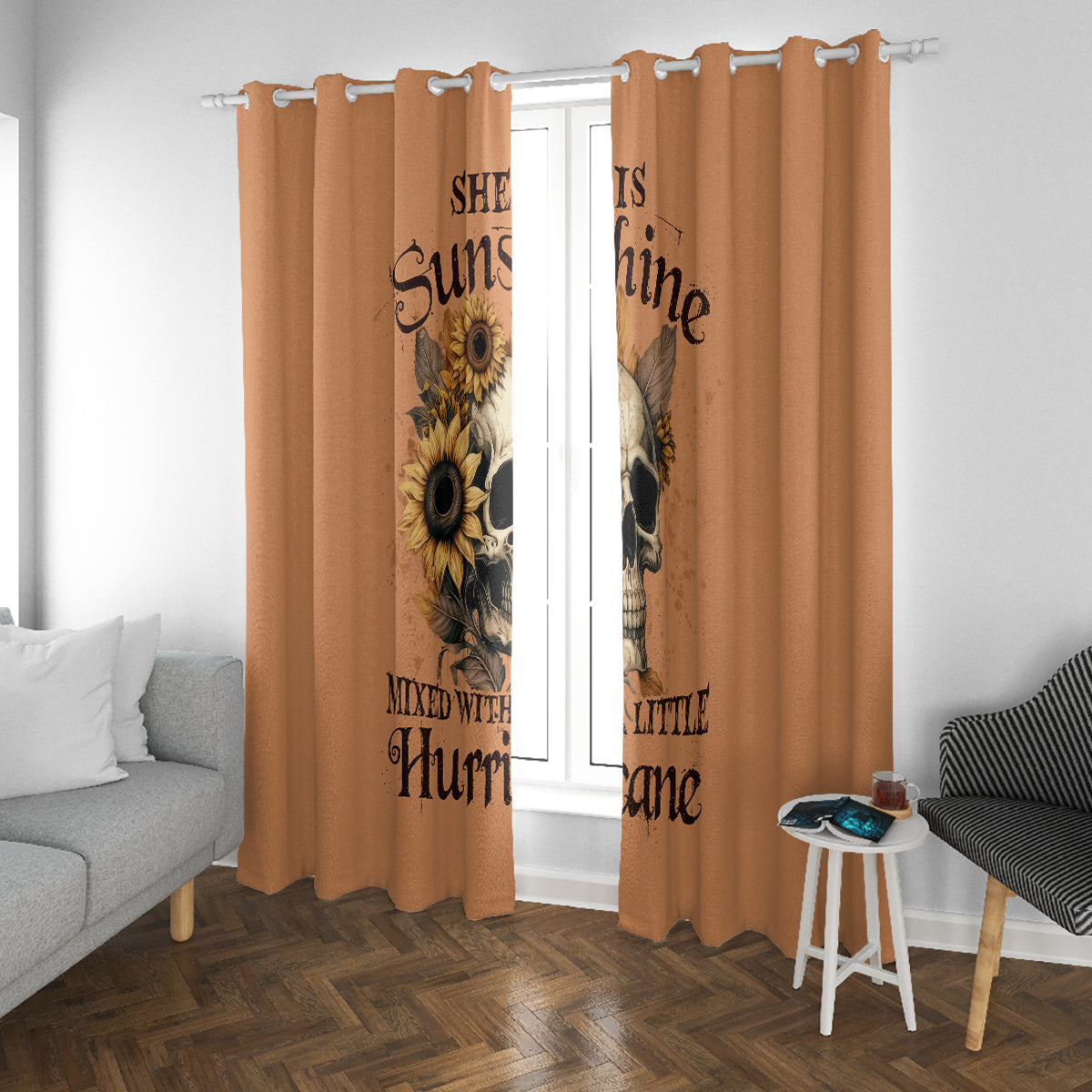 Sunflower Skull Window Curtain She Is Sunshine Mixed With A Little Hurricance - Wonder Print Shop