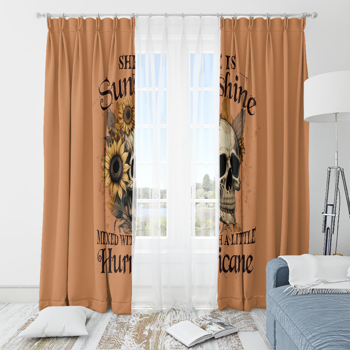 Sunflower Skull Window Curtain She Is Sunshine Mixed With A Little Hurricance - Wonder Print Shop