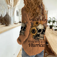 Sunflower Skull Women Casual Shirt She Is Sunshine Mixed With A Little Hurricance - Wonder Print Shop