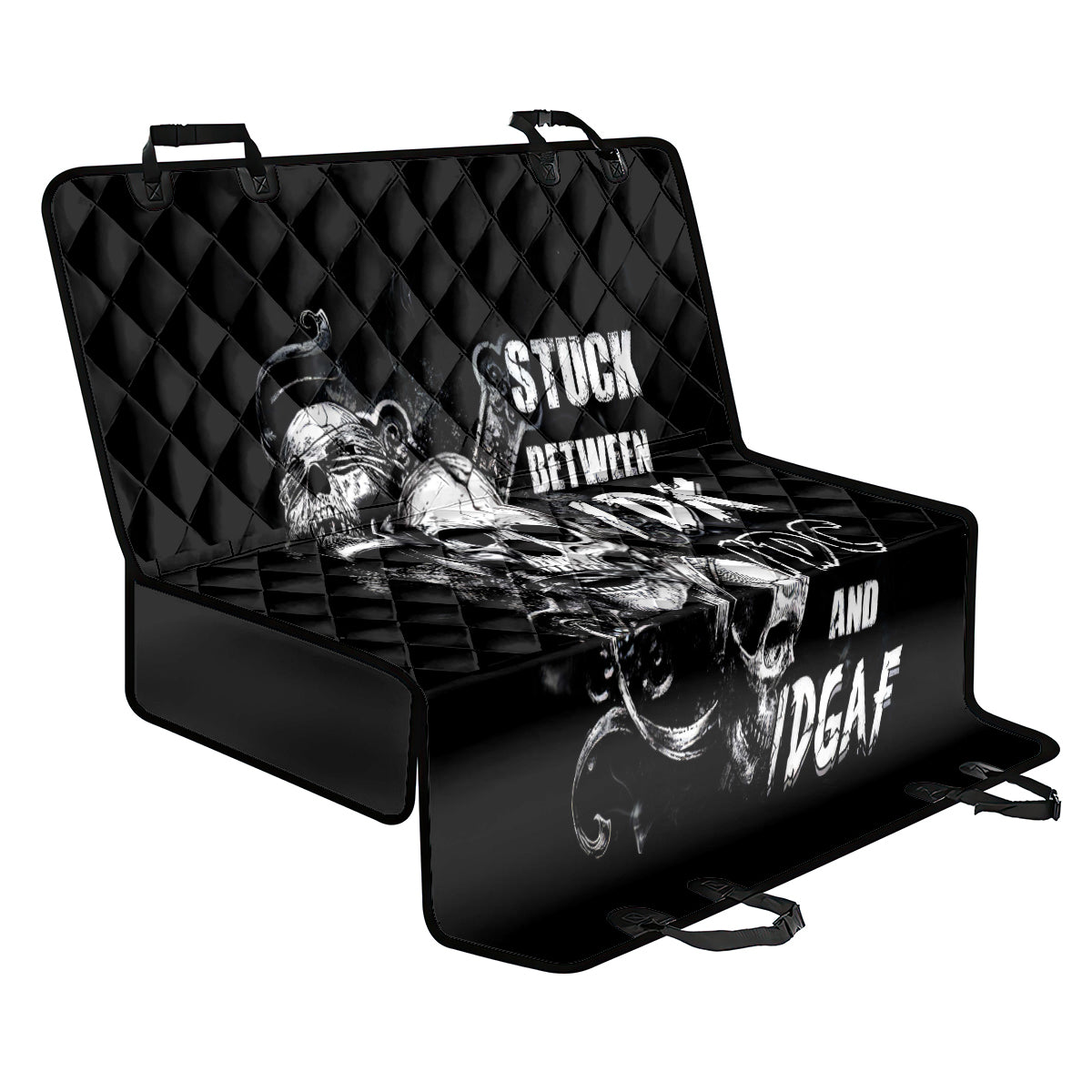 Three Skull Back Car Seat Cover Stuck Between Idk Idc And Idgaf - Wonder Print Shop