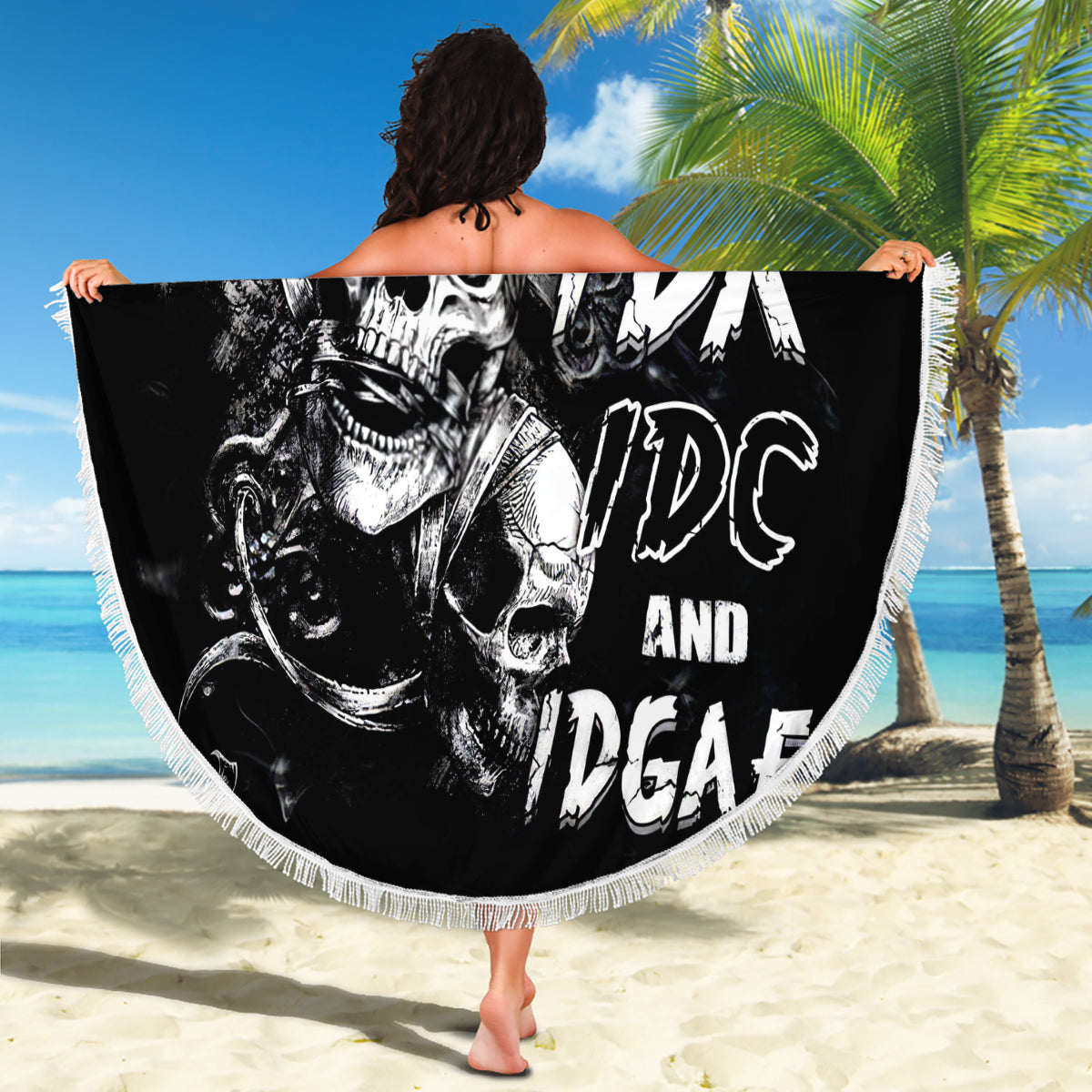 Three Skull Beach Blanket Stuck Between Idk Idc And Idgaf - Wonder Print Shop