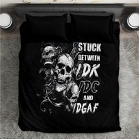 Three Skull Bedding Set Stuck Between Idk Idc And Idgaf - Wonder Print Shop