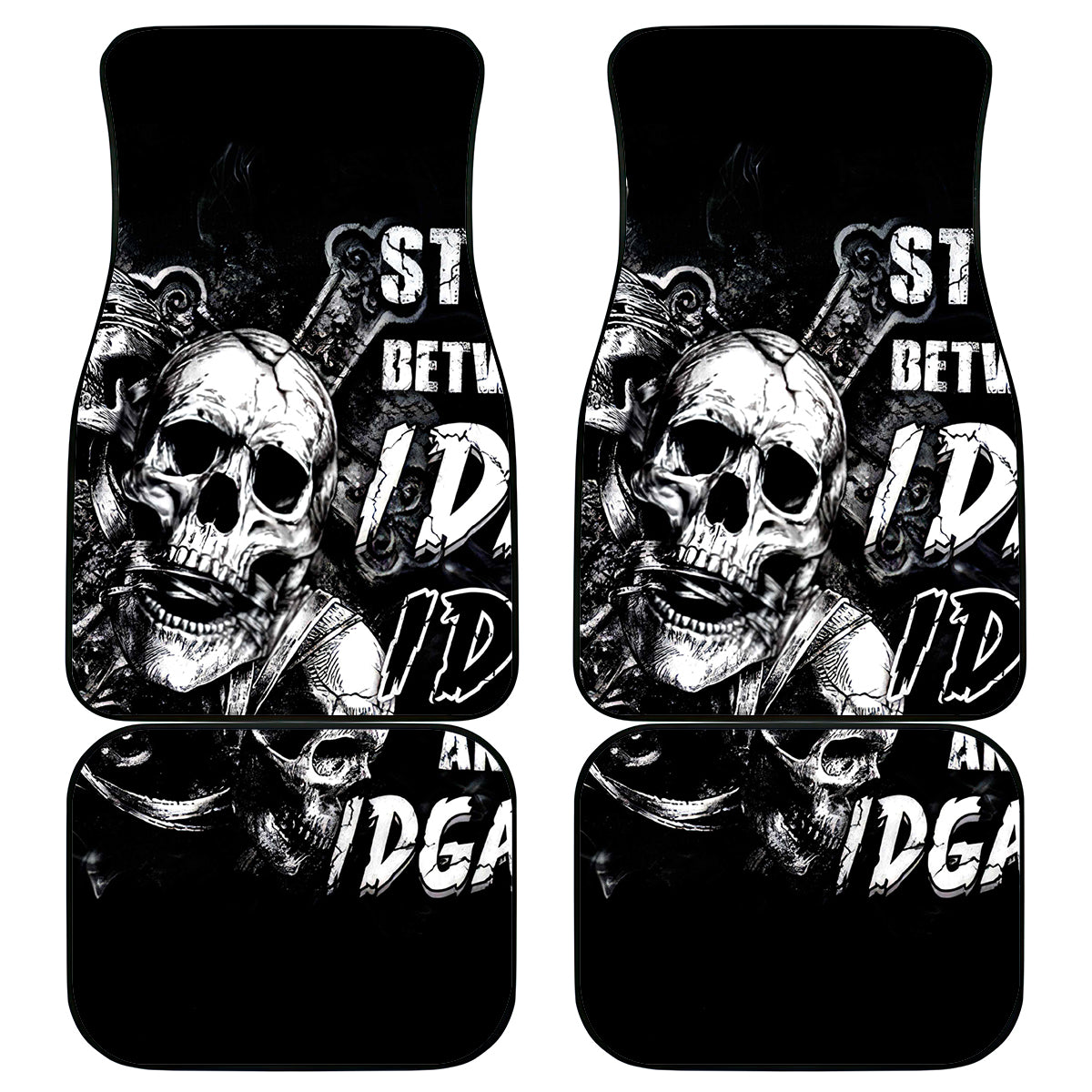 Three Skull Car Mats Stuck Between Idk Idc And Idgaf - Wonder Print Shop
