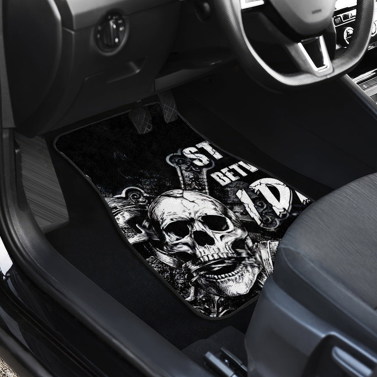 Three Skull Car Mats Stuck Between Idk Idc And Idgaf - Wonder Print Shop