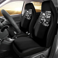 Three Skull Car Seat Cover Stuck Between Idk Idc And Idgaf - Wonder Print Shop
