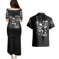 Three Skull Couples Matching Puletasi Dress and Hawaiian Shirt Stuck Between Idk Idc And Idgaf - Wonder Print Shop