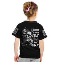 Three Skull Kid T Shirt Stuck Between Idk Idc And Idgaf - Wonder Print Shop