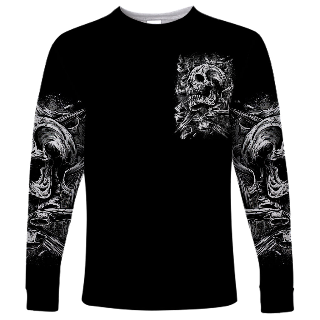 Three Skull Long Sleeve Shirt Stuck Between Idk Idc And Idgaf - Wonder Print Shop