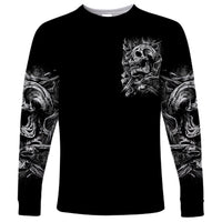 Three Skull Long Sleeve Shirt Stuck Between Idk Idc And Idgaf - Wonder Print Shop