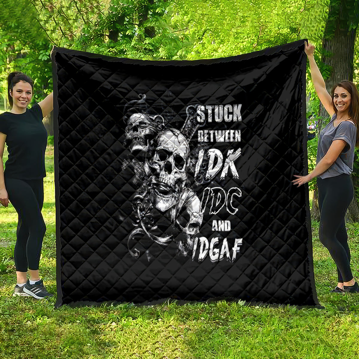 Three Skull Quilt Stuck Between Idk Idc And Idgaf - Wonder Print Shop