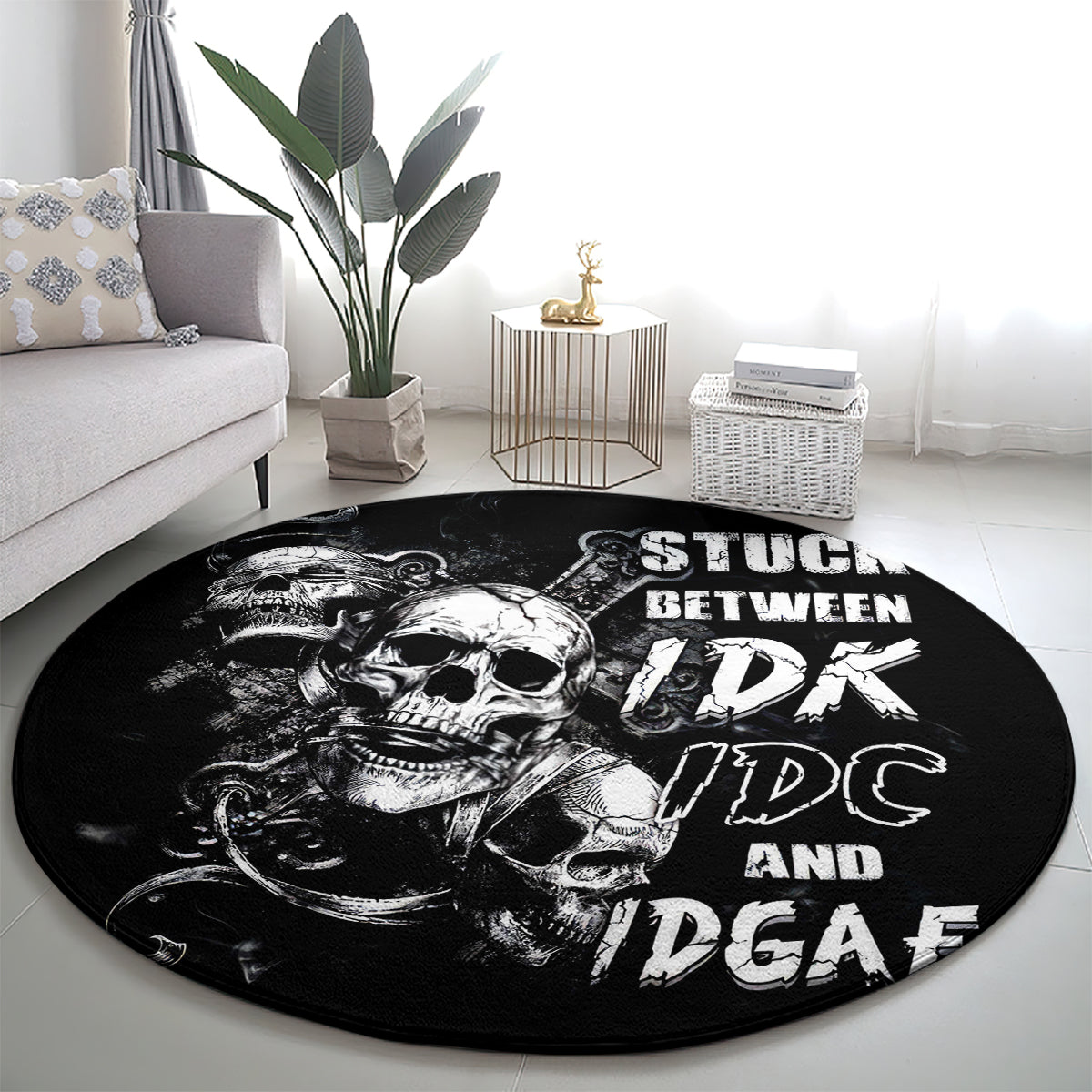 three-skull-round-carpet-stuck-between-idk-idc-and-idgaf