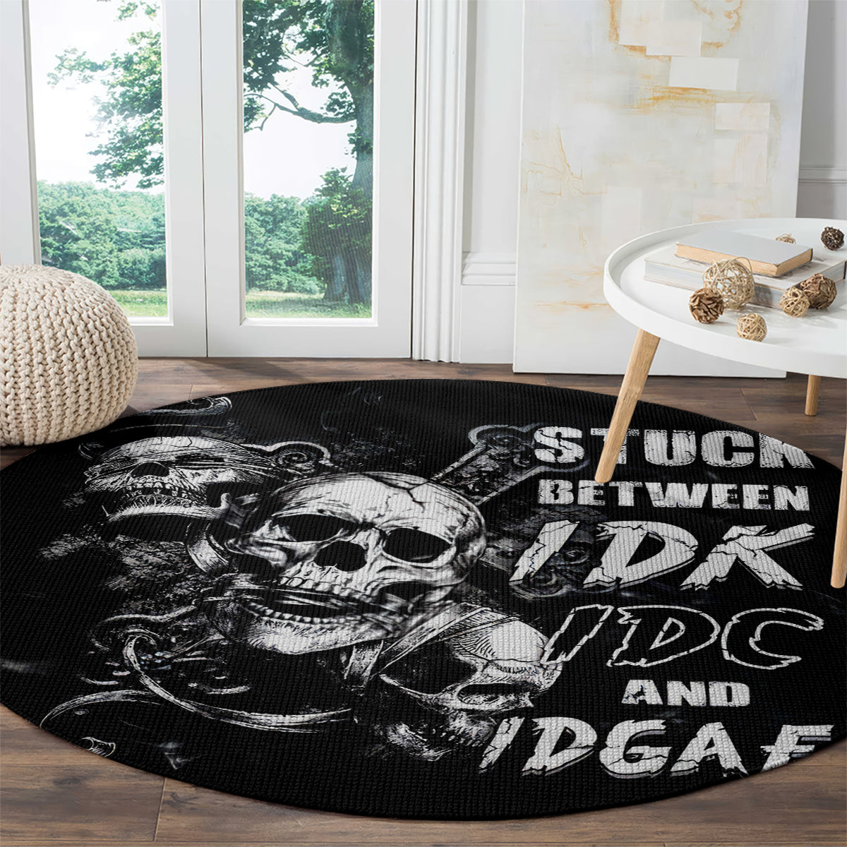 three-skull-round-carpet-stuck-between-idk-idc-and-idgaf