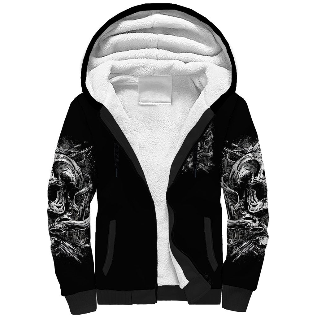 Three Skull Sherpa Hoodie Stuck Between Idk Idc And Idgaf - Wonder Print Shop